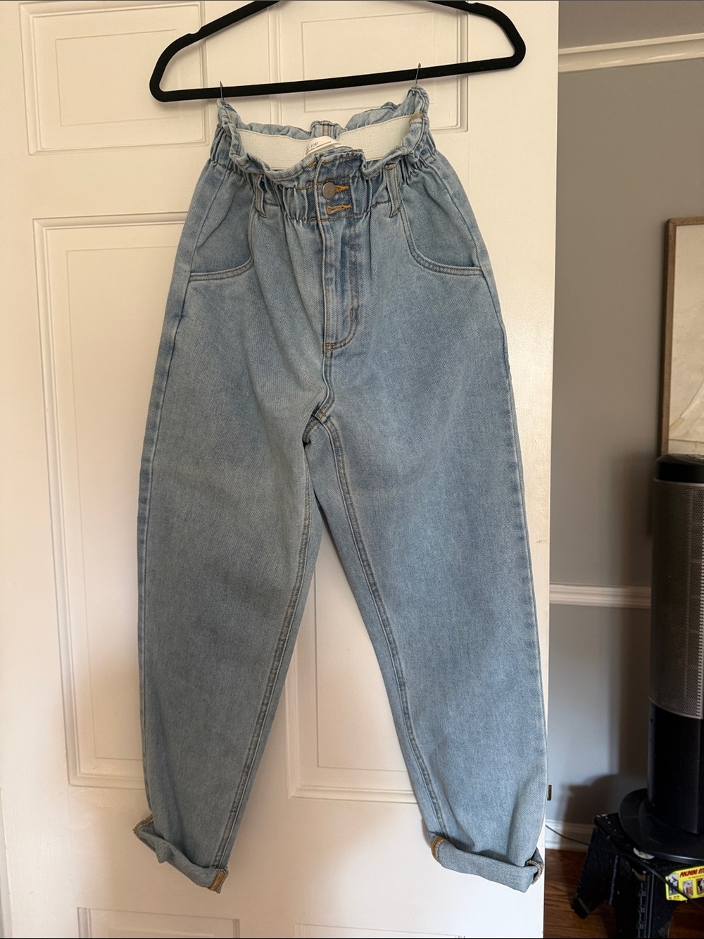 OAK + FORT Light Wash Paperbag Boyfriend Jeans